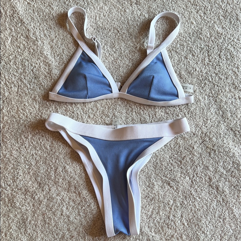 Blue and White Bikini Set